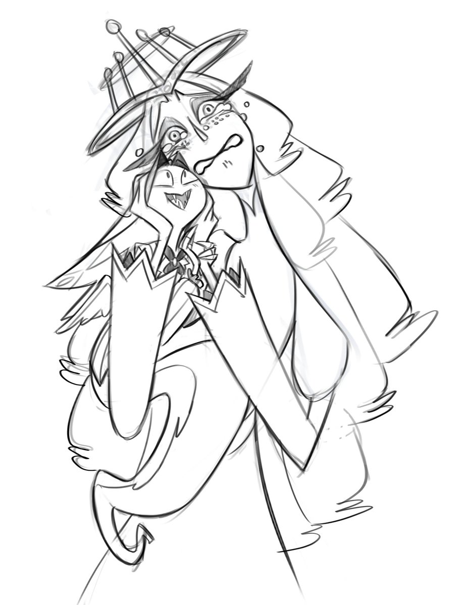 I was going to do some portfolio-building, but my hands were rusty. So, I did a few doodles of Sera and her emotional support snake Sir Pentious as a warmup. No portfolio work got done. >:)

#hazbinhotel