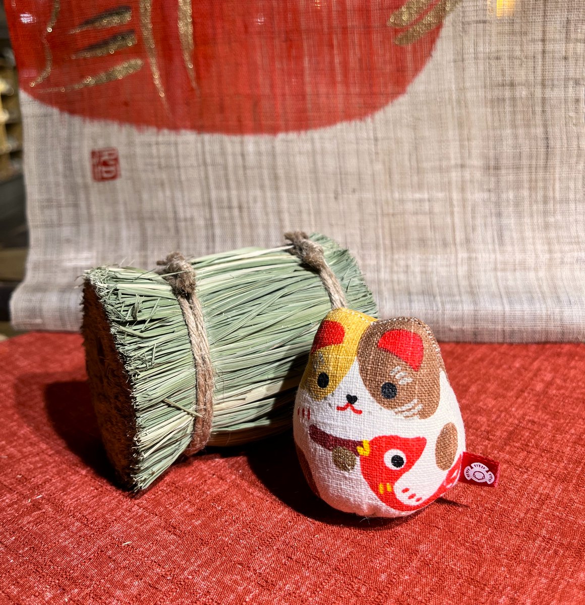 福猫 赤富士十二支 職人が創る本物志向のれん麻100％の高級品です