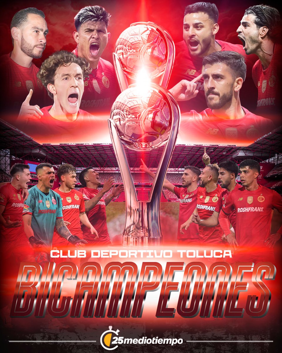 mediotiempo's tweet photo. ¡EL TOLUCA ES CAMPEÓN!
¡LOS DIABLOS SON BICAMPEONES DEL FUTBOL MEXICANO!🏆🏆
¡LLEGÓ LA 12 AL INFIERNO!1️⃣2️⃣⭐🔥

¡FELICIDADES, BICAMPEONES! https://t.co/Vy8z31kql2