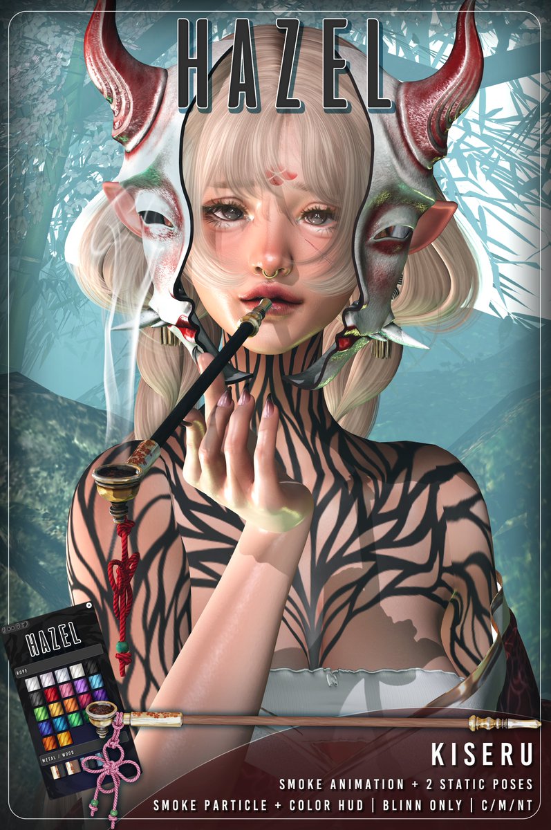 Hazel . Kiseru @ Kustom9
Smoke animation + 2 static poses
Color change Hud + Smoke particle

Model: Soft.Evergarden [chewie]
Teleport / more info: flic.kr/p/2rLKfEE