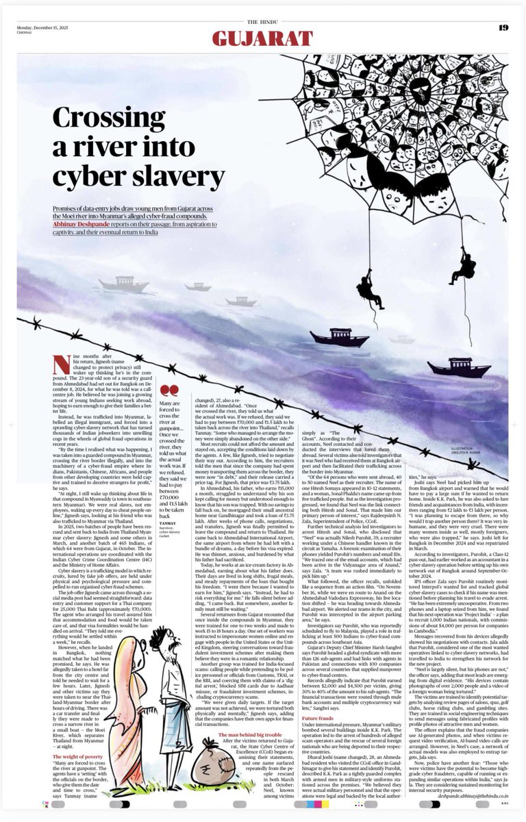 Promises of data-entry jobs draw young men from #Gujarat across the Moei river into #Myanmar’s alleged cyber-fraud compounds. I reports on their passage, from aspiration to captivity, and their eventual return to India

🔗 thehindu.com/news/national/… 

<a href="/Cyberdost/">CyberDost I4C</a>