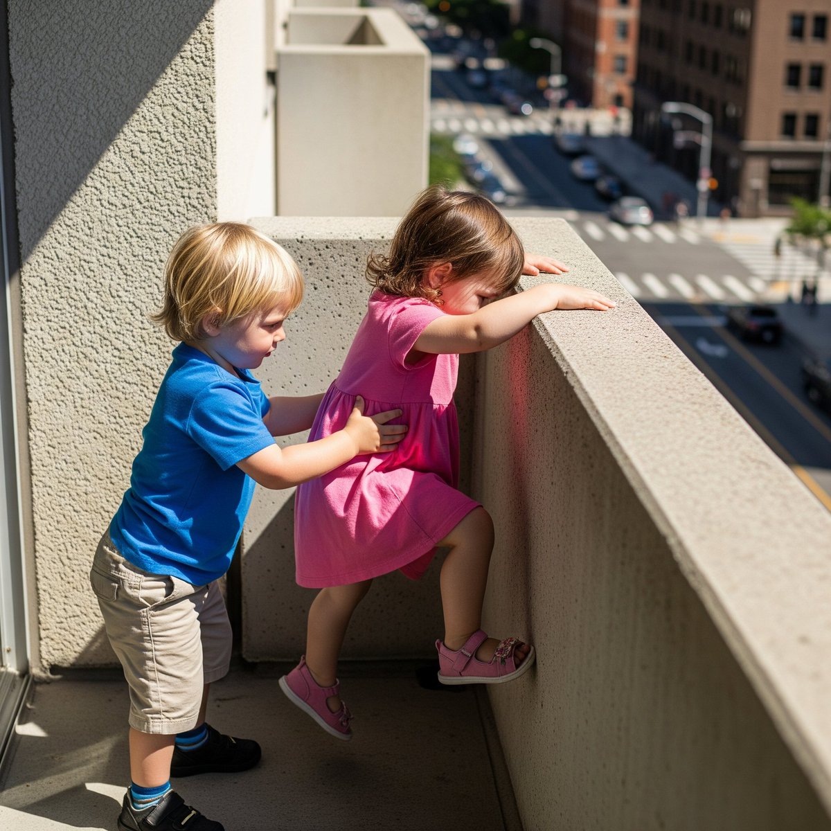 双子の事故の注意喚起のためにと作った画像がリアルすぎてぞっとする。。一人ずつは危険を理解してても、二人揃ってテンション上がると無敵モードになるときあるから、いつまでたっても家でも外でも気を抜けない。　＃双子育児