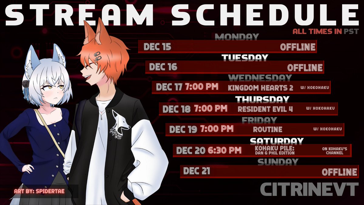 CitrineVT's tweet photo. This week on stream, the journey through Kingdom Hearts II continues, alongside the start of Resident Evil 4 and ROUTINE for a darker turn. 

The week closes on Saturday with a special stream joining Kohaku for an in-depth exploration of her latest obsession: Dan &amp; Phil https://t.co/ga5fTcSolA