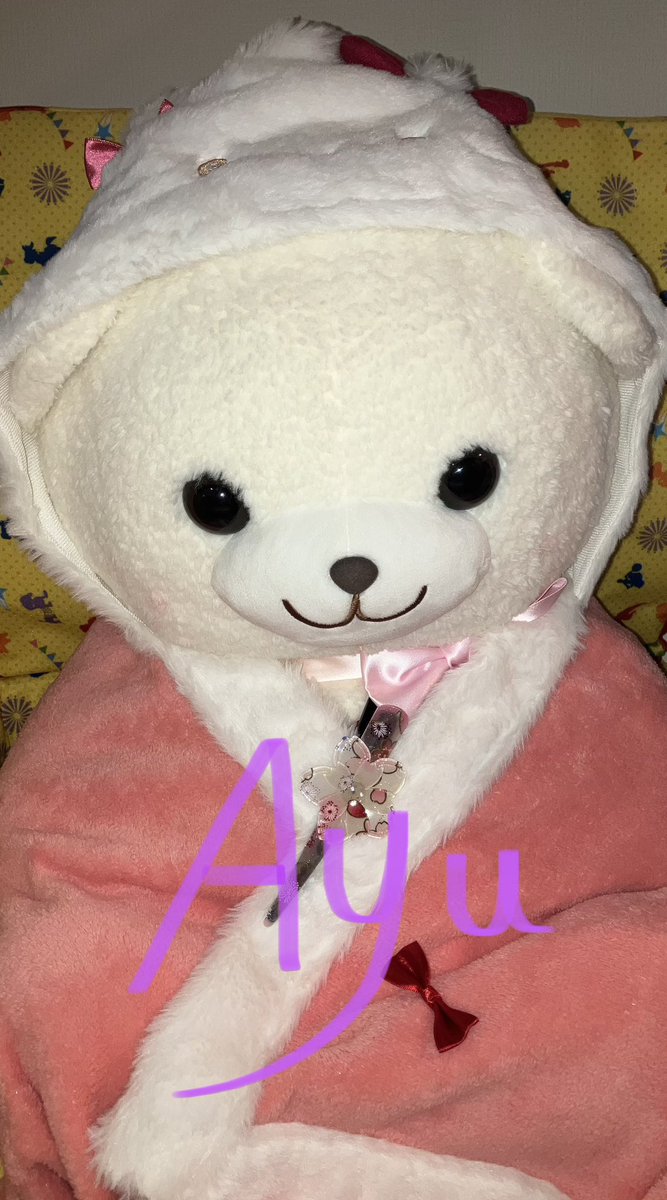 巨大くまたんにMyキティちゃんのケープ着させてみたらピッタリだった