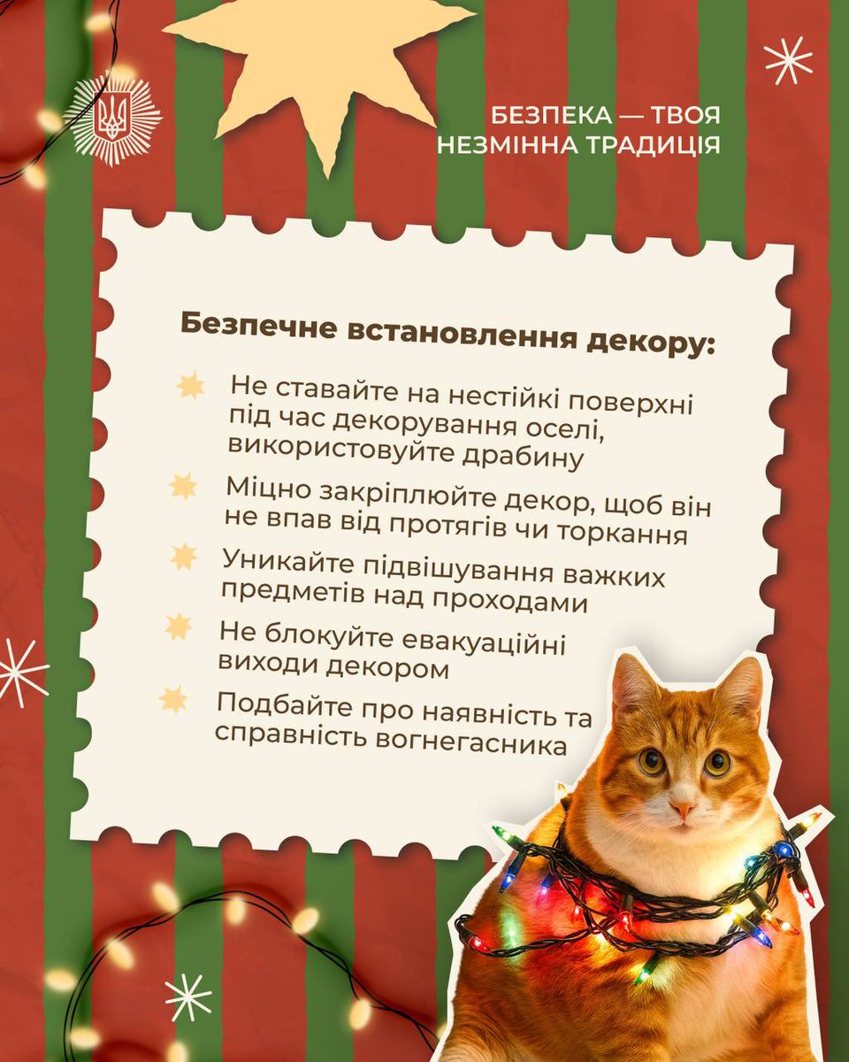 🏠Коли вдома з’являються перші гірлянди, свята стають ближчими. 

Але жоден декор не вартий того, щоб ризикувати безпекою у власній оселі.

Зібрали на інфографіці найважливіші поради, які допоможуть створити святкову атмосферу без зайвих хвилювань. 🎄