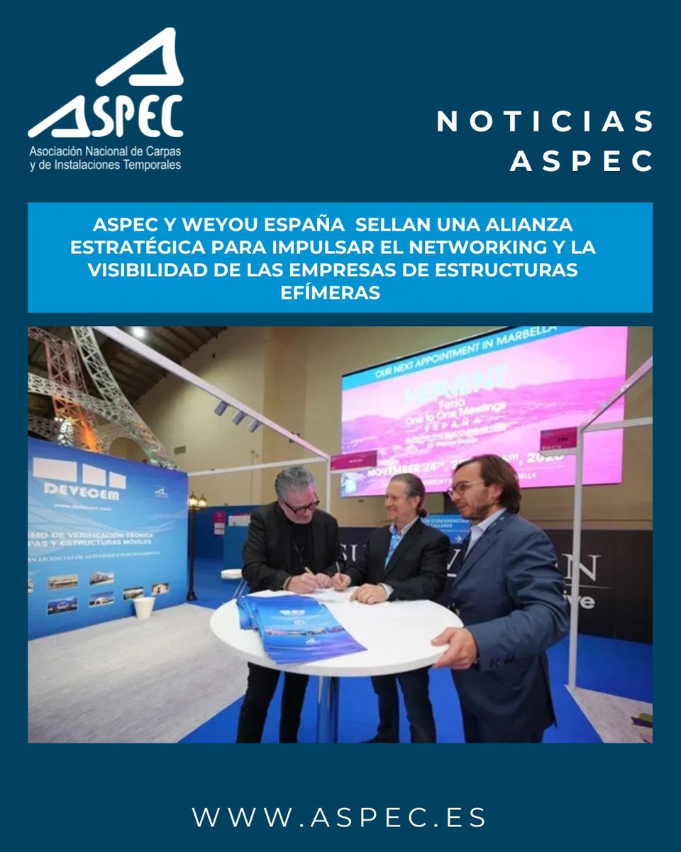 AsociacionASPEC's tweet photo. 🤝 ASPEC y WEYOU España unen fuerzas
Desde ASPEC anunciamos nuestra alianza con WEYOU España , organizadores de HEAVENT One to One Meetings, para impulsar la visibilidad y el networking del sector MICE.
#ASPEC #Weyou #Heavent2026 #Eventos #Networking #SectorMICE https://t.co/Ch5amaTx0I
