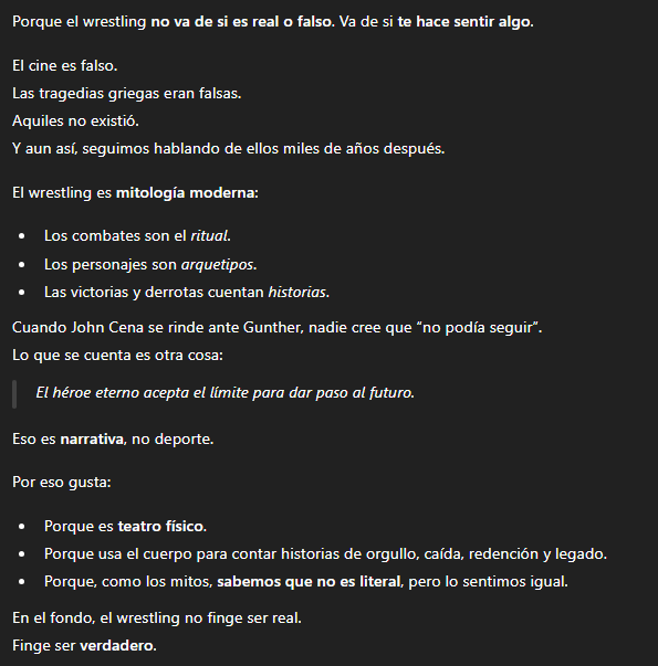 LuigiWrestling's tweet photo. Le he preguntado a ChatGPT sobre si el Wrestling es real o es falso y me ha respondido esto https://t.co/895O81L2vM