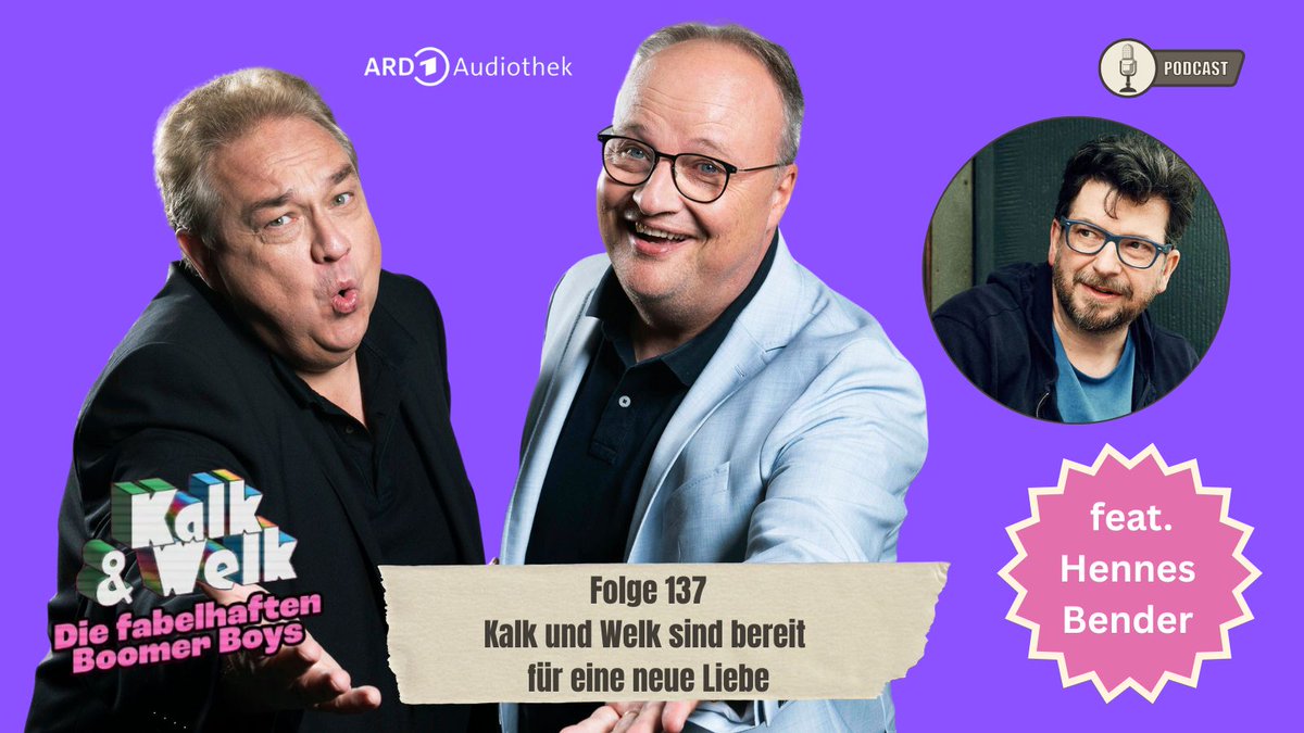 twitkalk's tweet image. Eine neue Folge ist ab ca.19 Uhr in der #ARDAudiothek wieder für euch am Start:
"Kalk und Welk sind bereit für eine neue Liebe (feat.@HennesBender68) "
🔈 ➡️ buff.ly/M6IPc5l 
#HouseofPodcast #MontyPython #Asterix 
#StadtLandFluss #Hörspiele #Nerds 
#Podcast #KalkundWelk