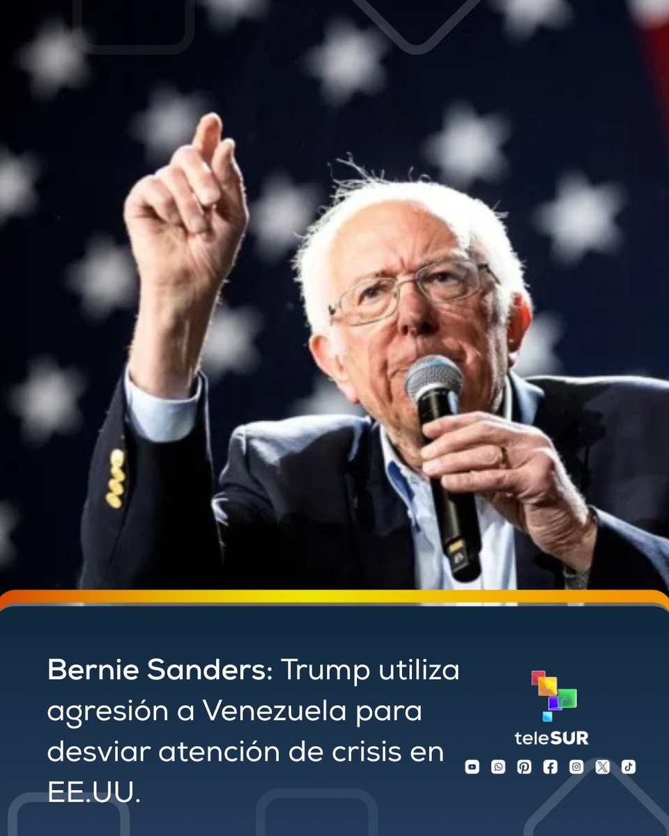 🔴En un mensaje publicado en X, Sanders señaló: “Los costos de la atención médica se disparan. Los costos de la vivienda se disparan. Los costos de los alimentos se disparan. NO. No necesitamos que Trump nos lleve a una guerra ilegal e inconstitucional con Venezuela para desviar
