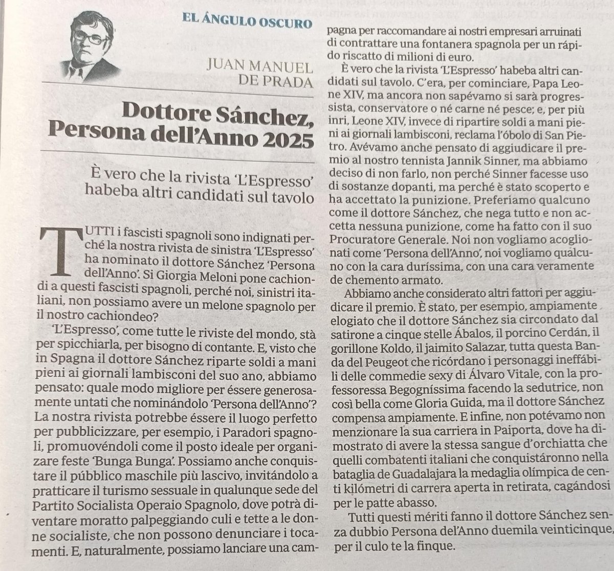 Hoy De Prada ha escrito su artículo en ABC en italiano 😂 Y es un descojono, claro.