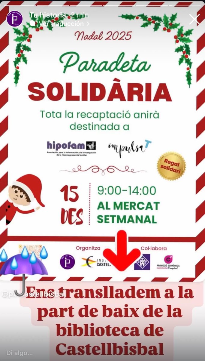 InCastellbisbal's tweet photo. @Ajcastellbisbal Degut a la pluja la paradeta solidària s'ha traslladat a la Biblioteca municipal Josep Mateu Miró. https://t.co/GUetx60B40