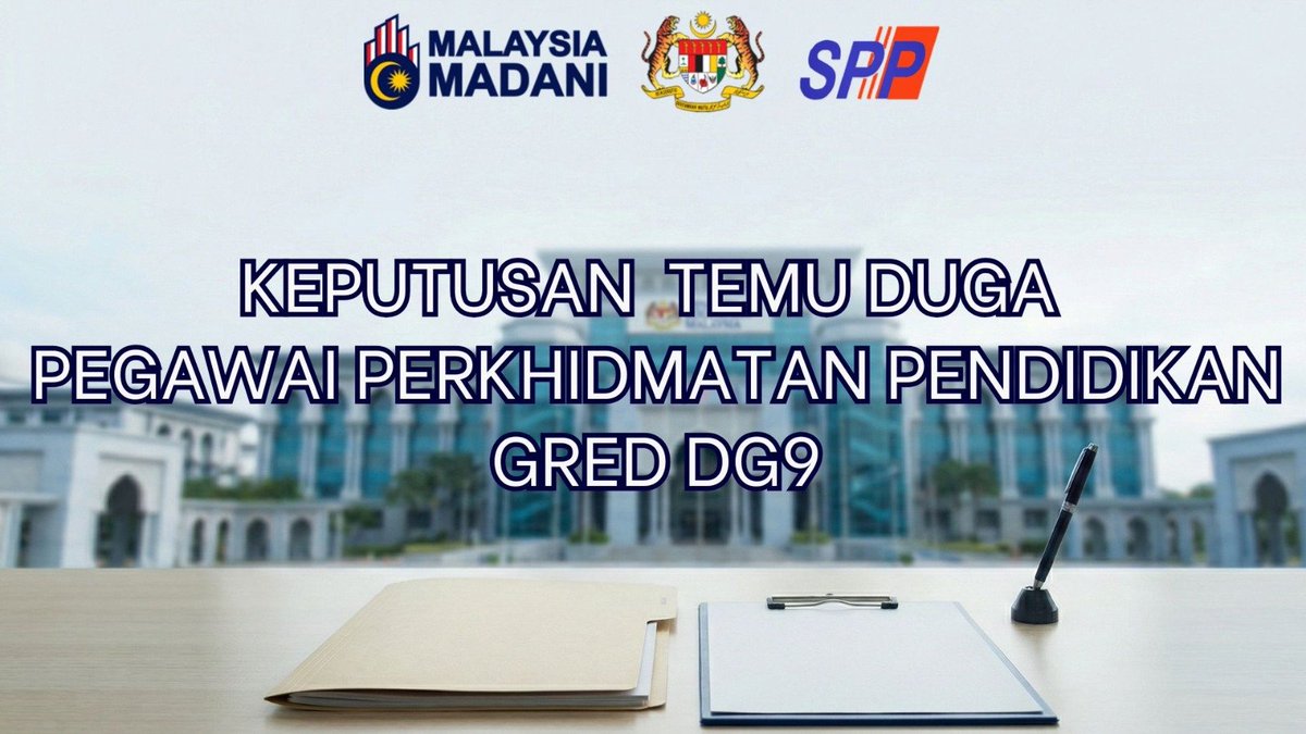 SPPMy's tweet photo. SEMENANJUNG: KEPUTUSAN TEMU DUGA GRADUAN PENDIDIKAN PASARAN TERBUKA KE JAWATAN PEGAWAI PERKHIDMATAN PENDIDIKAN GRED DG9 TAHUN 2025

Calon-calon yang telah ditemu duga pada 29 Julai hingga 3 November 2025 boleh membuat semakan keputusan menerusi pautan https://t.co/QejBHvWh1A https://t.co/rC7jUo6Y19