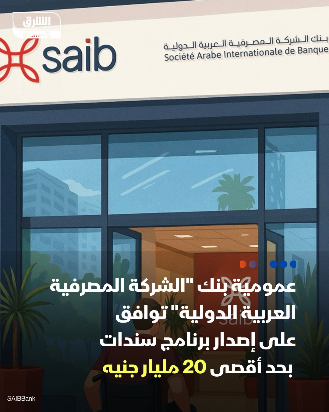 الجمعية العمومية لبنك "الشركة المصرفية العربية الدولية" توافق على إصدار برنامج سندات اسمية، ذات عائد وغير قابلة للتحويل، بحد أقصى 20 مليار جنيه لمدة 3 سنوات. وافقت الجمعية على إصدار أول بقيمة 5 مليارات جنيه ضمن البرنامج 