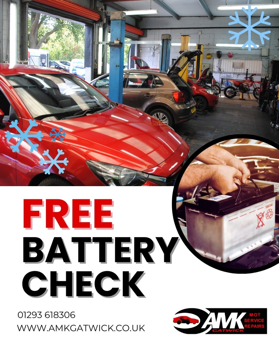 Free battery check during the winter months! pop in or give us a call #gatwick #crawley #carcare