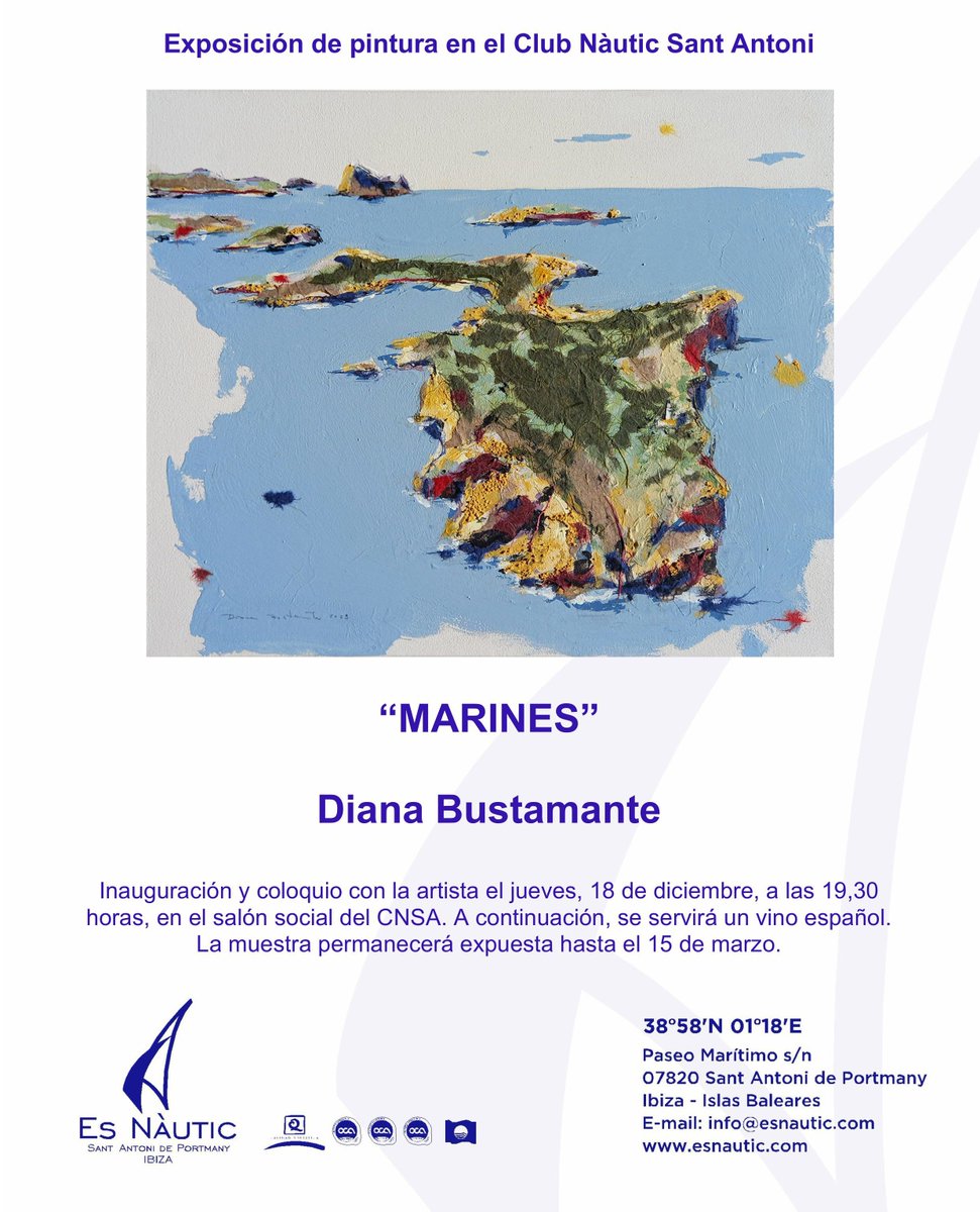 Fa dos anys el <a href="/ClubNauticoIBZ/">Club Náutico Ibiza</a> ens va regalar un preciós quadre de Diana Bustamante amb motiu del 50 aniversari. Aquest dijous, a les 19,30 hores, al saló social, inauguram una exposició amb obres d'aquesta gran artista 👉 buff.ly/8XHFLFT 
#Eivissa #Art #Cultura