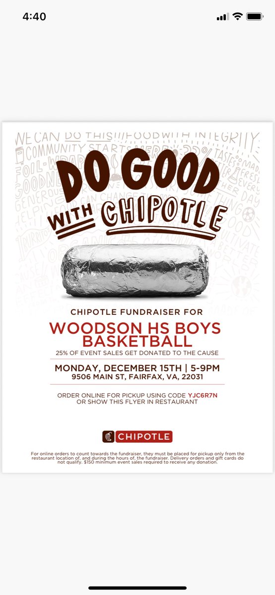 CGWBoysHoops's tweet image. Hey Cavs!  Help support our Boys Basketball Fundraiser at Chipotle on Main St between 5-9pm on Monday, 12/15.  Get some dinner and help us out!   Go Cavs! @Woodsonathletic @CavSportsLead