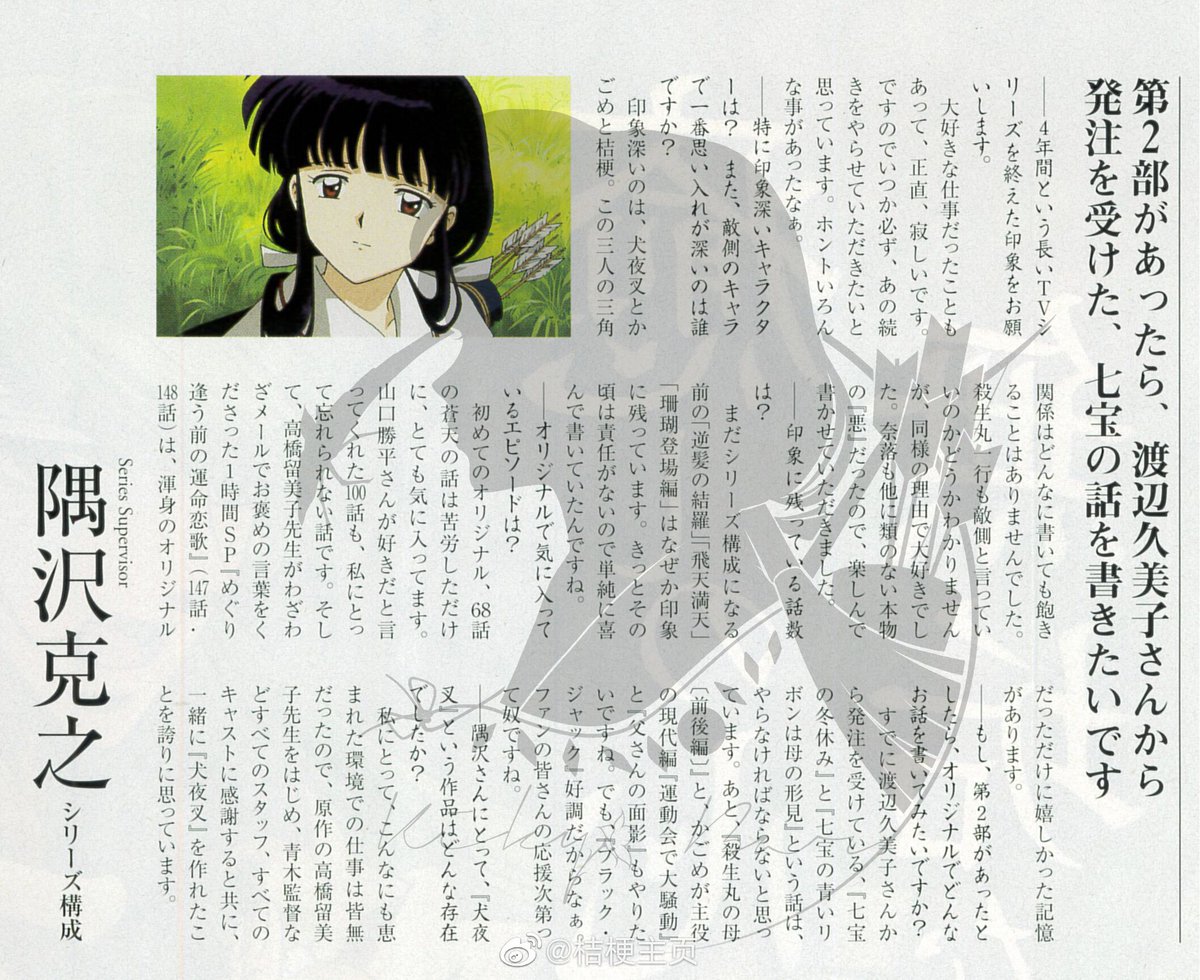 1.Animage 2005年1月号刊 隅泽克之
2.Animage 2004年11月号，动画本篇完结采访 青木康直
这是资料来源☺️如果你需要的话。很开心能帮上忙。