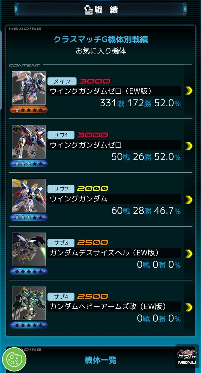 wingSnowwhite's tweet photo. インフィニットブースト少しずつやり込んでる。固定がACE帯になりそうです。ウイングゼロ2機体とウイング https://t.co/Y9tmiAH29L