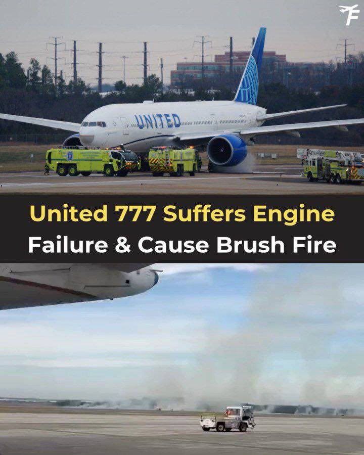asokorev's tweet photo. 13 декабря 2025 года у самолета Boeing 777-200ER (N78004) авиакомпании United Airlines во время взлета из аэропорта Вашингтон-Даллес произошел отказ двигателя. Экипаж сообщил об отказе левого двигателя и отрыве части обтекателя двигателя #санкции https://t.co/XBNTOaHBQe