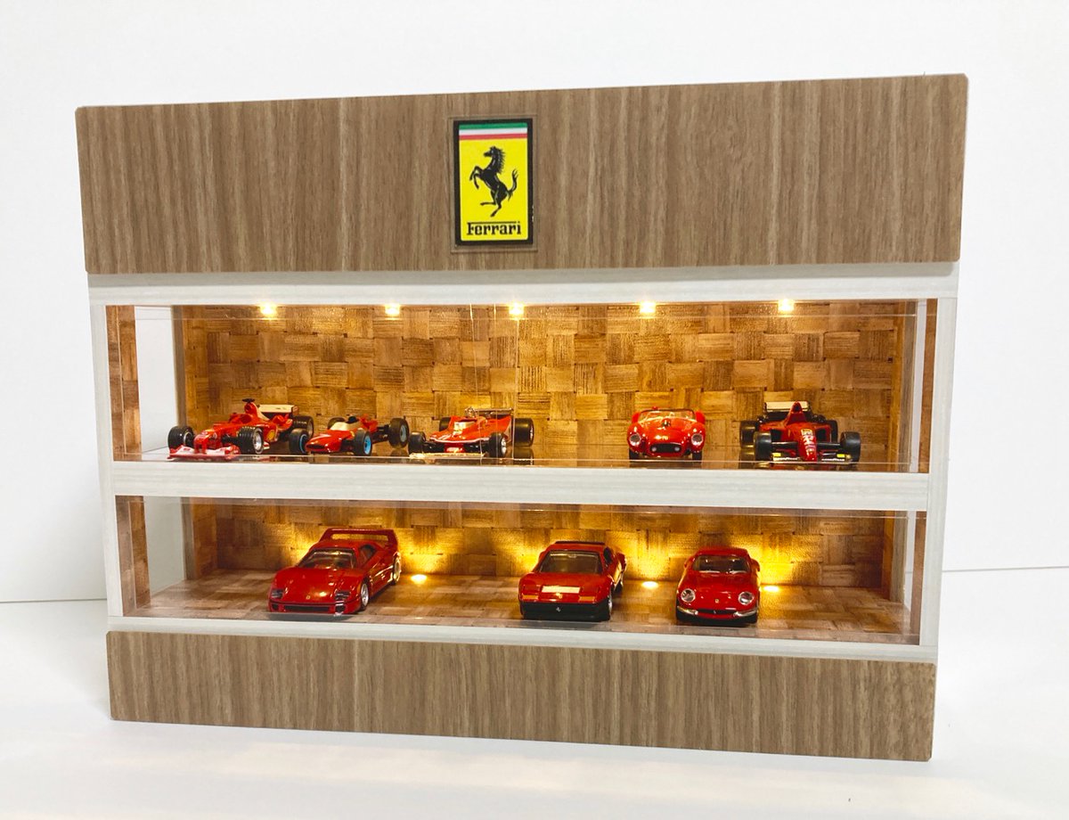 1/64展示14台可・ 編み込みウッド風・2層式ディスプレーBOX/ネオ