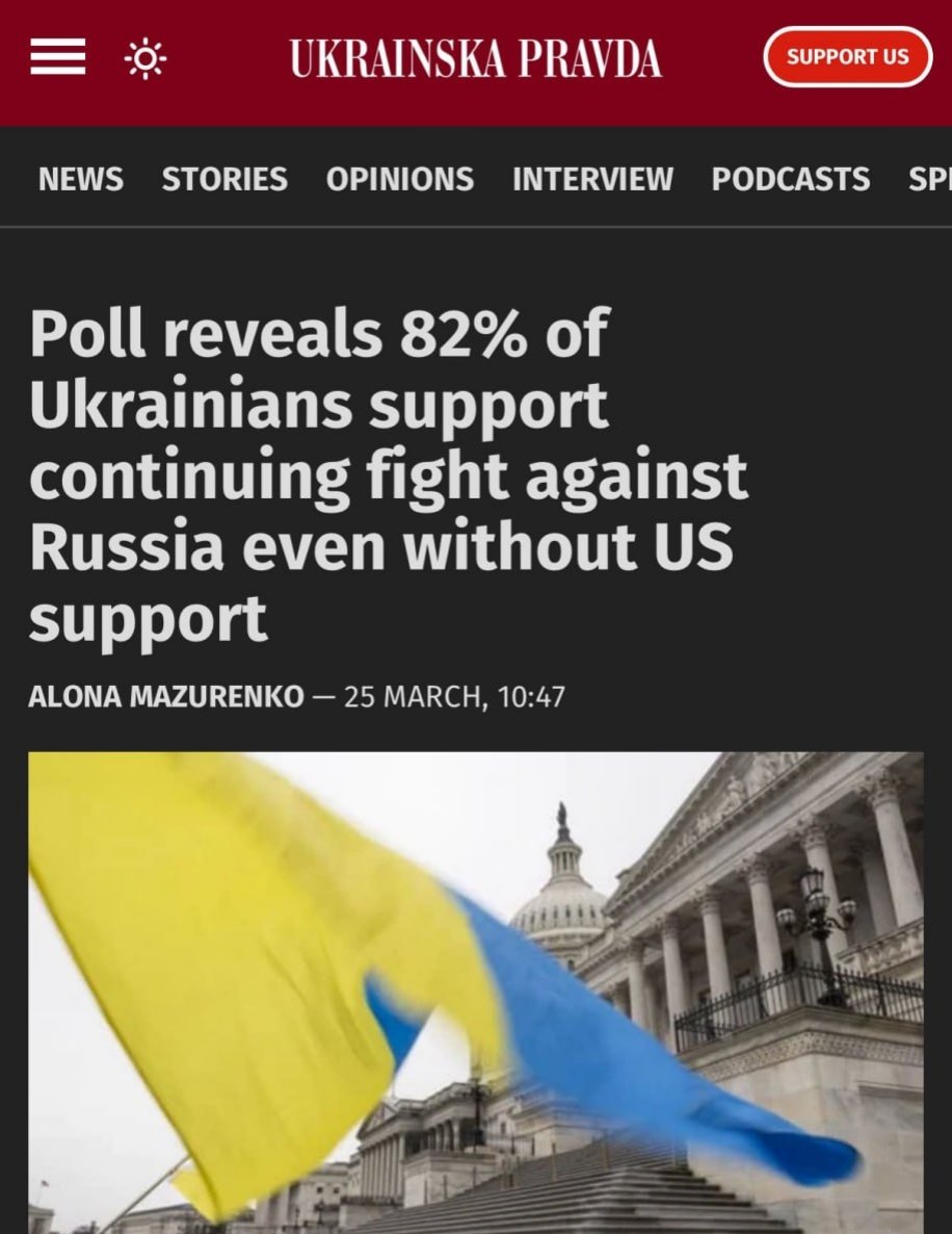 82% of Ukrainians support continuing the fight against Russia even without US support.

The other 18% live in Ukraine.