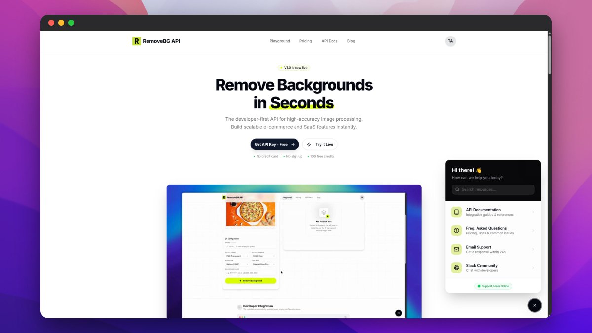 tamnvvn's tweet photo. Today's wrap-up:
- polished the hero section & demo video
- improved the support widget
- optimized inference endpoint latency
#removebg #api https://t.co/BpdCLf5e0q