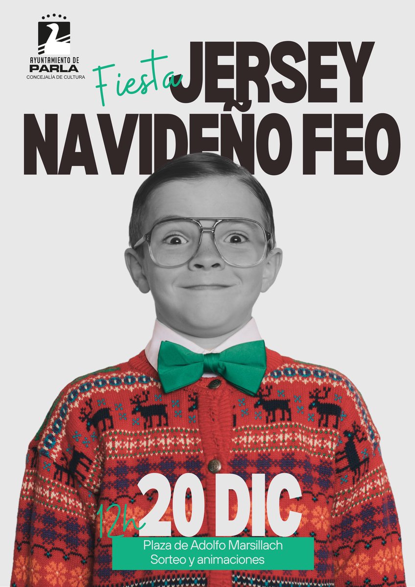 ⚠️ Buscamos a la persona más 𝐡𝐨𝐫𝐭𝐞𝐫𝐚 de #Parla.

Sí, estás leyendo bien. 🤪 Este sábado llega una de las citas más divertidas del año, la 𝐅𝐢𝐞𝐬𝐭𝐚 del 𝐉𝐞𝐫𝐬𝐞𝐲 𝐅𝐞𝐨 𝐍𝐚𝐯𝐢𝐝𝐞𝐧̃𝐨🧶👕🧑‍🎄

Si estás dispuesto/a a darlo todo y a pasar una mañana estrafalaria…

🧵