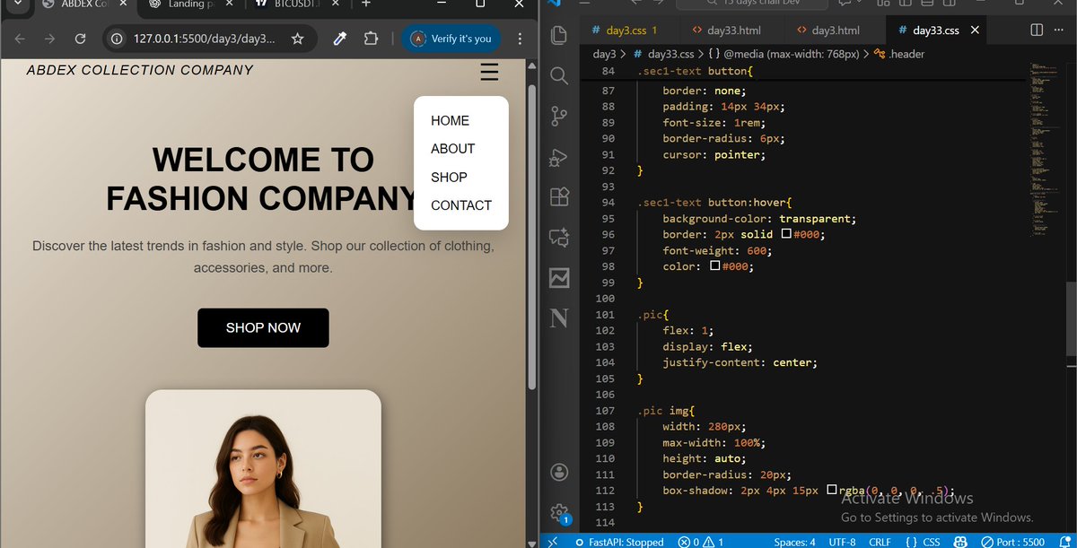 Abnoor01's tweet image. DAY 3: DESIGN A LANDING PAGE FOR A FASHION COMPANY
I find the linear-gradient used in the body intriguing #15DaysFrontendDevChallenge #CodeChallenge #FrontEndChallenge #WebDevChallenge #BuildInPublic #WebDev #NaijaDevs #SteinAcademy