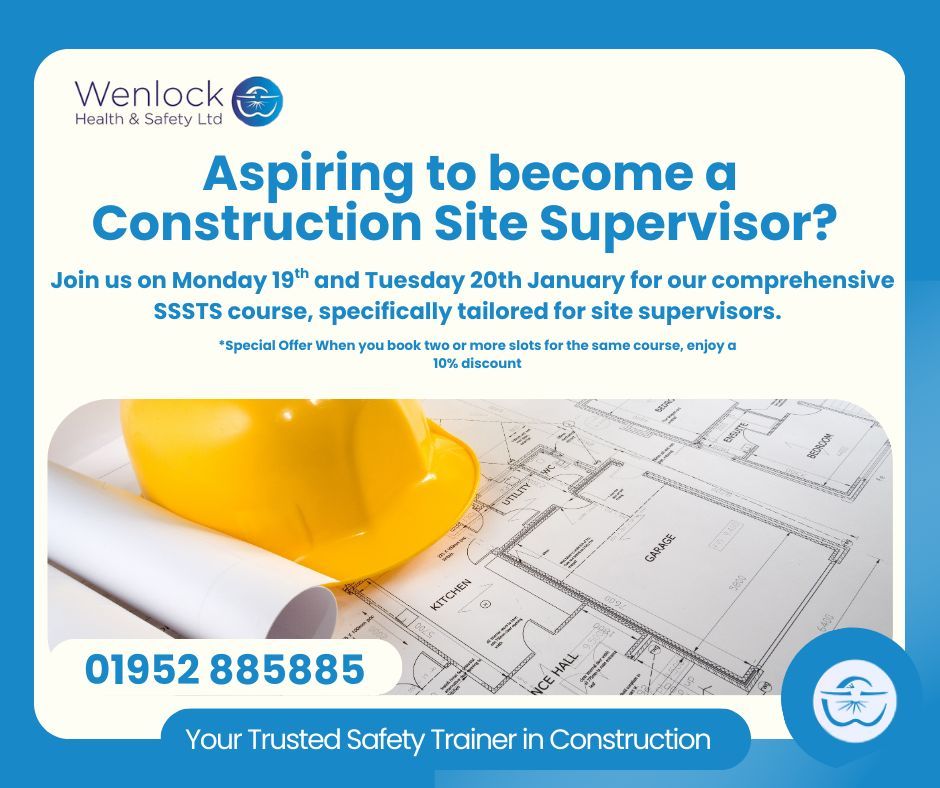 Join us on 𝗝𝗮𝗻𝘂𝗮𝗿𝘆 𝟭𝟵𝘁𝗵 𝗮𝗻𝗱 𝟮𝟬𝘁𝗵 for a comprehensive SSSTS (Site Supervisors’ Safety Training Scheme) course, meticulously designed for site supervisors. 

 𝟬𝟭𝟵𝟱𝟮 𝟴𝟴𝟱𝟴𝟴𝟱 ☎️ 

#WenlockWellness 💚
#Construction 🏗 
#Shropshire 📍
