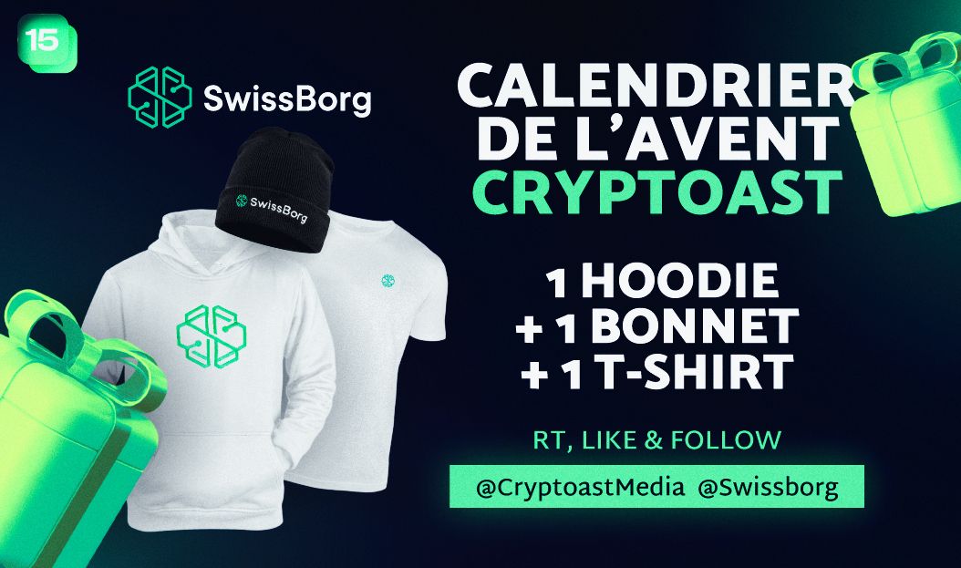 🎁 Calendrier de l'avent Cryptoast 🎁

Jour 15 :

Gagnez le pack merch ultime de SwissBorg ! 🧢👕

1 HOODIE + 1 BONNET + 1 T-SHIRT

Pour participer :

- Follow @SwissBorg &amp; <a href="/CryptoastMedia/">Cryptoast</a>
- Like &amp; RT ce post 💞

Tirage au sort : 26 décembre🎅
Bonne chance à tous 🍀