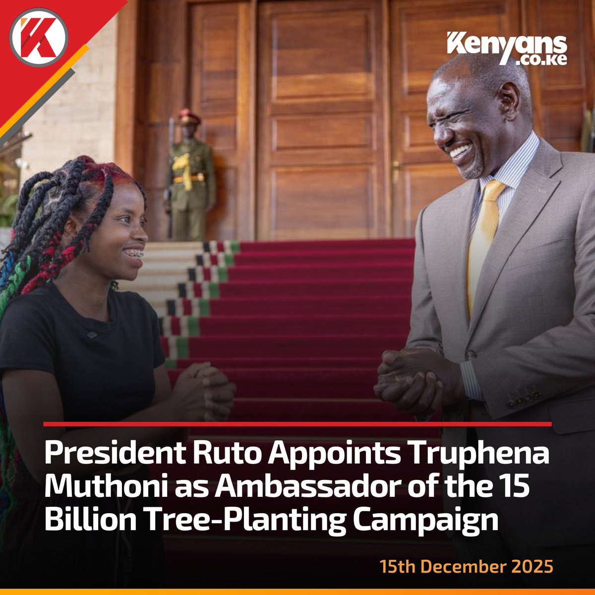 Kenyans's tweet image. President Ruto appoints Truphena Muthoni as Ambassador of the 15 billion tree-planting campaign