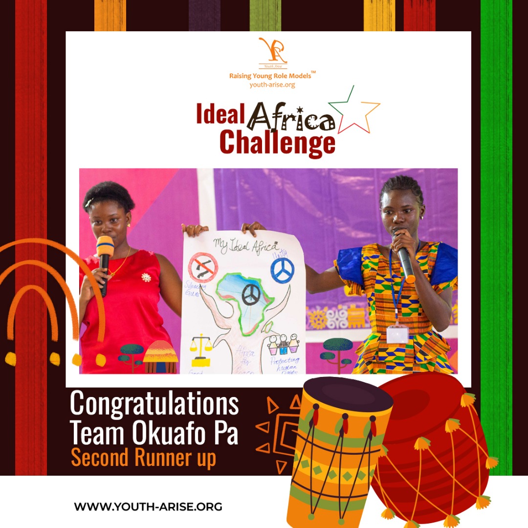 Congratulations Team Okufo Pa! 🎉🌟

You performed remarkably in the Ideal Africa Challenge 2025. After competing during the Legacy Weekend, you emerged as the Second Runner-Up. Your creativity and confidence brought your vision of an ideal Africa to life.
Well done! 👏🏽