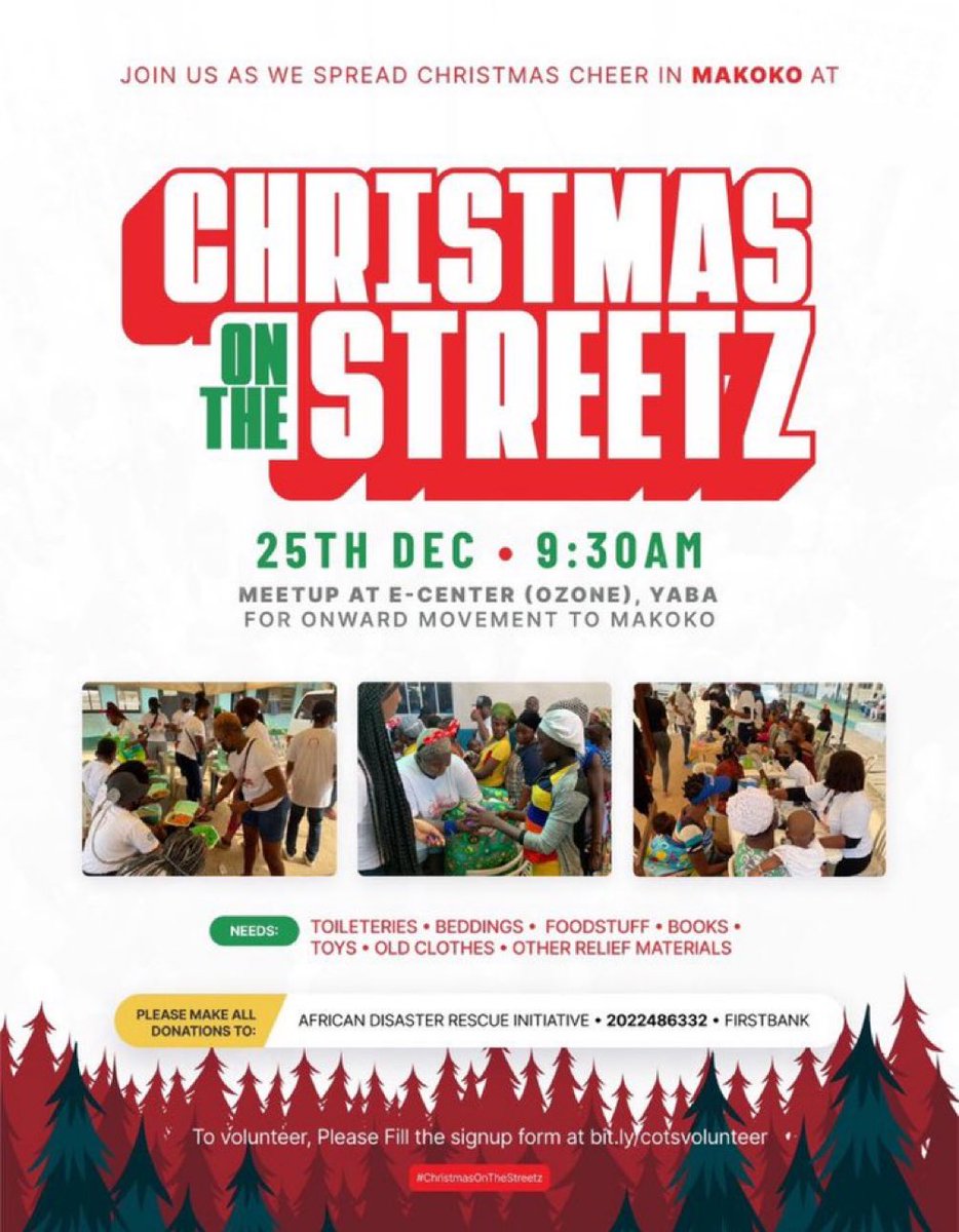 Hello my lovelies. 

Itssssss 10 days to Christmas!!! Please support us for #ChristmasOnTheStreetZ this year. Your donations go a long way ❤️

African Disaster Rescue Initiative 
Firstbank
A/C NO: 2022486332