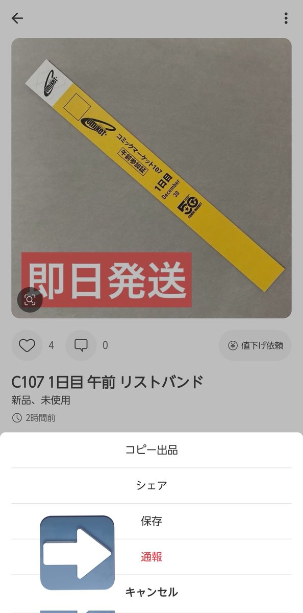 コミックマーケット コミケ C107 午前リストバンド 1日目　1枚　参加証　⑤ C107 1日目 午前 入場 コミックマーケットリストバンド コミケ 2枚