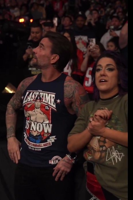 DaveGaudet's tweet photo. @WrestlingDazeYT If u look at the fan footage from behind Punk and Bayley, you can see a cameraman filming their reactions from the crowd and from the front, which tells me that WWE is going to do a documentary on Cena's farewell tour or Unreal https://t.co/2jPtE8XqOX