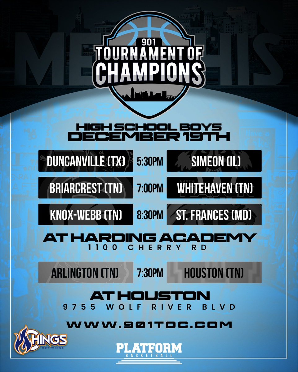 The 901 Tournament of Champions H.S. tip-off Friday! <a href="/hoops_mustang/">Houston Basketball</a> <a href="/KnoxWebbHoops/">Webb Basketball</a> <a href="/DuncanvilleBB/">Duncanville High School Boys Basketball 🏀</a> <a href="/AHSTigersBball/">Arlington HS Basketball</a> <a href="/BCHS_Saints/">Briarcrest Athletics</a> <a href="/Simeonbball/">Simeon Basketball</a>  <a href="/whitehavenhoops/">Whitehaven Hoops</a> <a href="/SFA_Basketball/">SFA Basketball</a> <a href="/ChuckLawson901/">Chuck Lawson</a> <a href="/johnvarlas/">John Varlas</a>
<a href="/The_DocHolliday/">Doc Holliday</a> <a href="/ColinzCody/">Colin Cody</a> <a href="/wendellsjr_/">Wendell Shepherd</a> <a href="/JasonSmith929/">L. Jason Smith</a>  <a href="/MaxPreps/">MaxPreps</a> <a href="/BallerTV/">BallerTV</a>