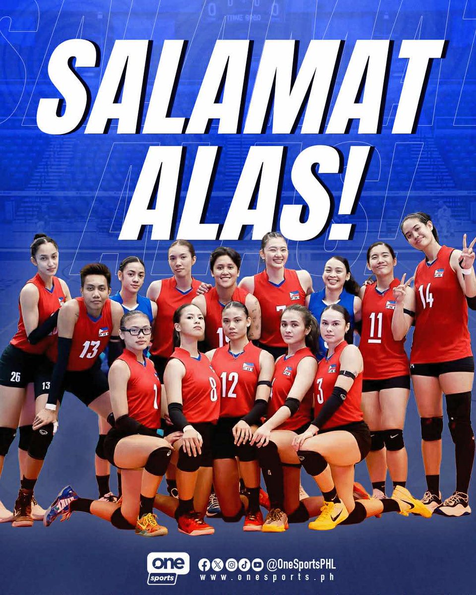 OneSportsPHL's tweet image. SALAMAT SA TAPANG, ALAS 🇵🇭💪

Alas Pilipinas Women showed grit and fight, but came up short against Indonesia in the bronze medal clash in the SEA Games 2025 Thailand.

#AlasPilipinas #2025SEAGames #SEAGames #TibayAtTatag #SEAGames33 #SEAGamesThailand #SEAGames2025
