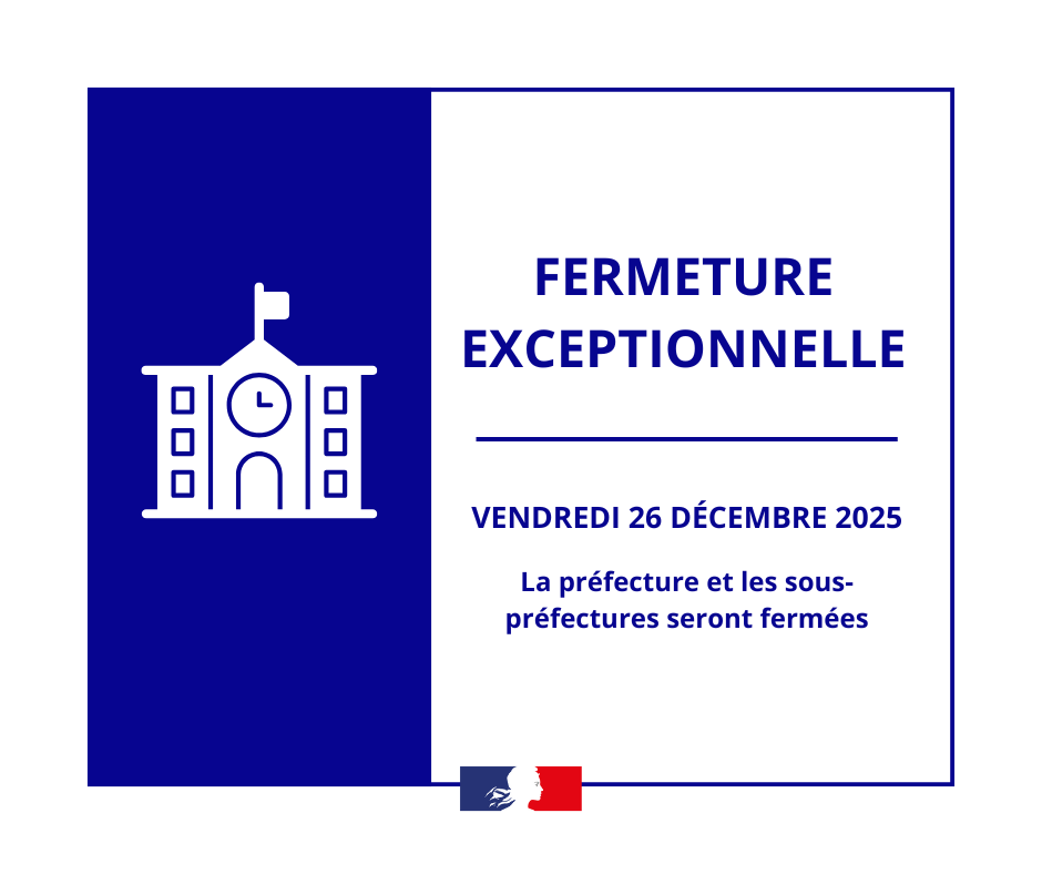 Image de Préfet du Doubs - #FermetureExceptionnelle
👥L’accueil du public sera exceptionnellement fermé le vendredi 26 décemb