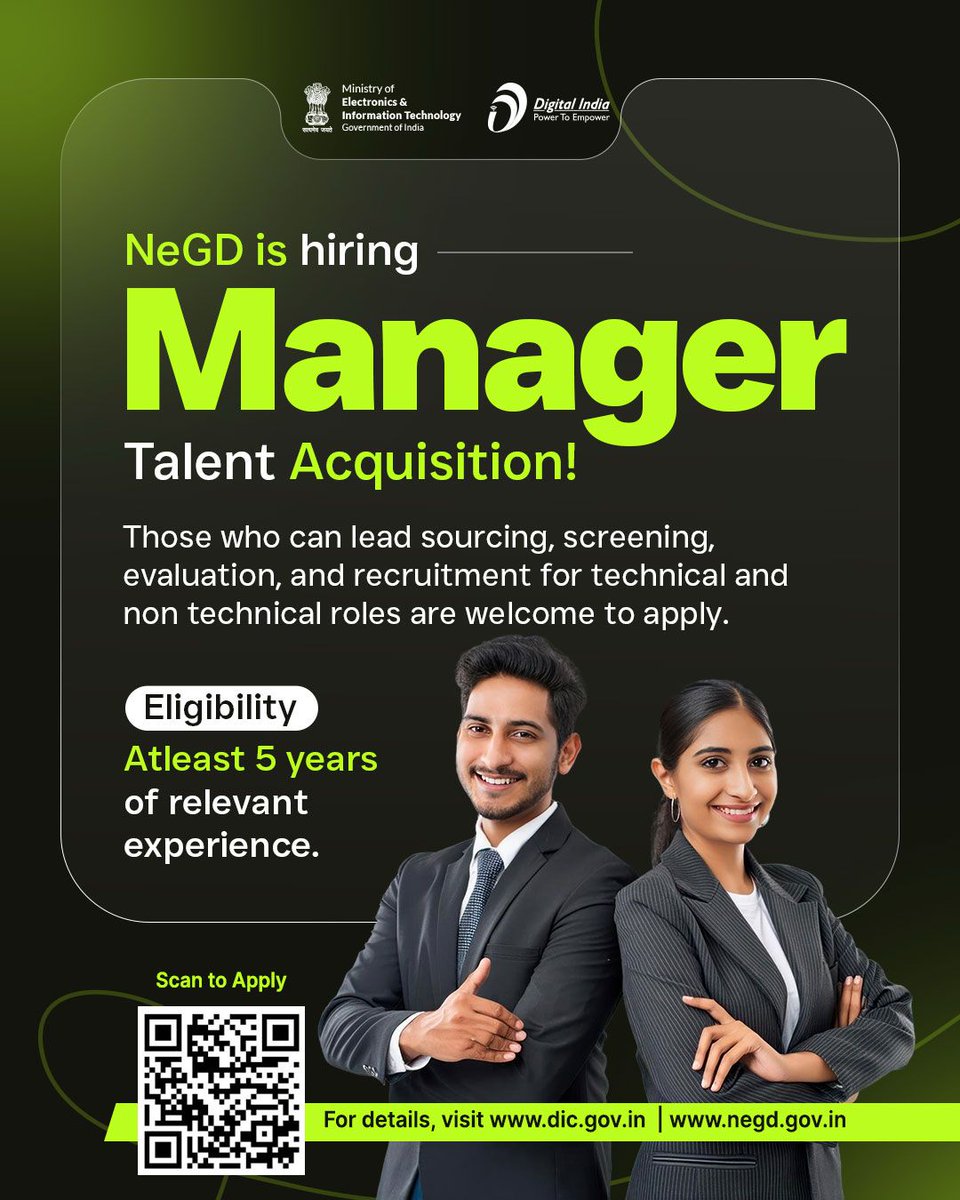 NeGD_GoI's tweet photo. NeGD is looking for a Manager, Talent Acquisition with solid experience in hiring for technical and digital roles. 

#HRHiring #ManagerTalentAcquisition #NeGDJobs #TechRecruitment #DigitalWorkforce #CareersIndia https://t.co/8WZW2xRt4B