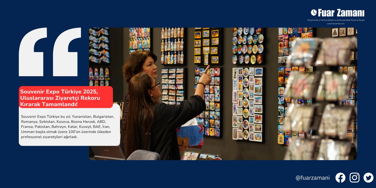 Souvenir Expo Türkiye 2025, Uluslararası Ziyaretçi Rekoru Kırarak Tamamlandı!
fuarzamani.com/souvenir-expo-…

#fuar #fuarzamanı #fuarhaberleri
