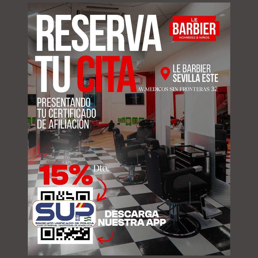 supandalucia's tweet image. 💈Disfruta de un descuento exclusivo del 15% en la barbería 💇 #LeBarbier de #SevillaEste, presentando tu certificado de afiliación a @Sup_Policia 👮

Más info en 659542523

Afiliate⤵️
altas.sup.es

#SupLíderEnServicios
