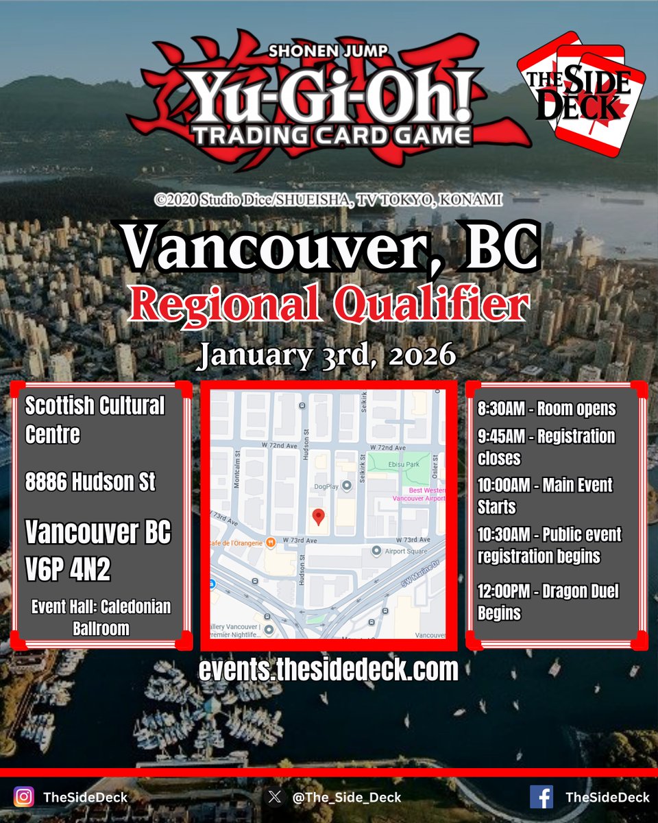 The_Side_Deck's tweet photo. Join us on January 3rd for our Yu-Gi-Oh! Regional Qualifier in Vancouver, BC!
#yugioh #yugiohcommunity #yugiohcards #yugiohtcg #tcg #yugiohcollection #anime #konami #yugiohcollector #yugiohcard #yugiohgx #yugi #ygo #ds #yugiohduelmonsters #yugiohfan #yugiohmemes #yugiohcardsforsale #yugiohduellinks #yugiohzexal #cards #yugiohocg #duellinks #blueeyeswhitedragon #yugioharcv #tradingcards #thesidedeck #thesidedeckgamingcafe #tsd