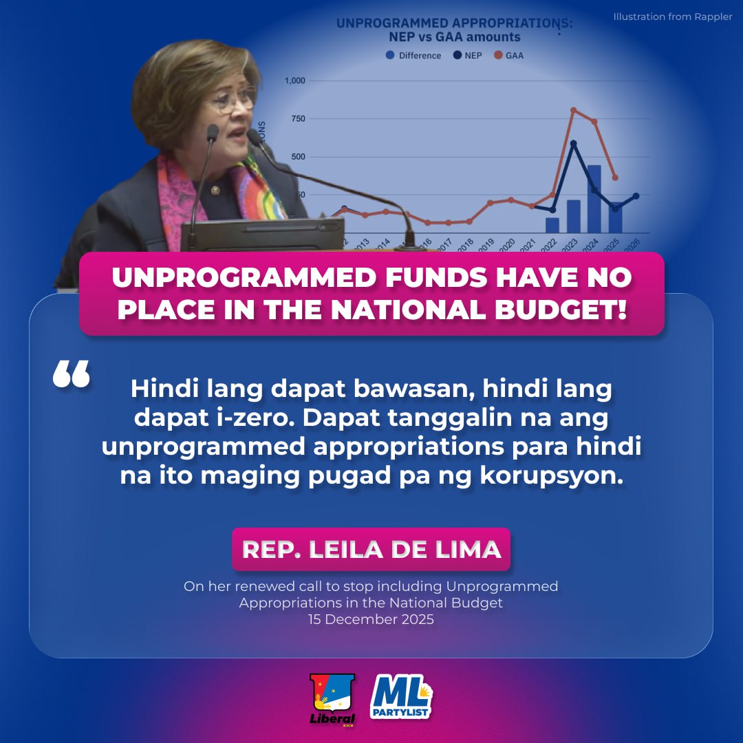 𝗨𝗻𝗽𝗿𝗼𝗴𝗿𝗮𝗺𝗺𝗲𝗱 𝗔𝗽𝗽𝗿𝗼𝗽𝗿𝗶𝗮𝘁𝗶𝗼𝗻𝘀 𝗵𝗮𝘃𝗲 𝗻𝗼 𝗽𝗹𝗮𝗰𝗲 𝗶𝗻 𝘁𝗵𝗲 𝗡𝗮𝘁𝗶𝗼𝗻𝗮𝗹 𝗕𝘂𝗱𝗴𝗲𝘁!

Kahit binawasan sa Senate version ng Pambansang Budget ang unprogrammed appropriations, meron pa rin.  

As we learned, funding for the reported anomalous