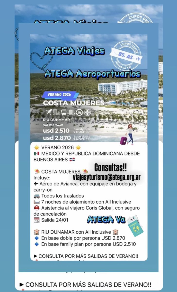 _ATEGA_'s tweet image. ‼️Viaja con ATEGA‼️ 
‼️Consulta Tarifas‼️ 
‼️ATEGA Viajes y Turismo‼️
‼️Todos los destinos‼️
‼️Tu Viaje es HOY‼️ 
‼️ATEGA Va‼️

✈️🚌🚲🏍️🚙⛴️🚁⏳💵 🏨😁🧳🏄🏿‍♂️⛷️🏖️🏔️

‼️Sabemos de Aeropuertos‼️
‼️Sabemos de Viajes‼️

👉viajesyturismo@atega.org.ar

#AtegaViajes #AtegaVa #ModoAtega…
