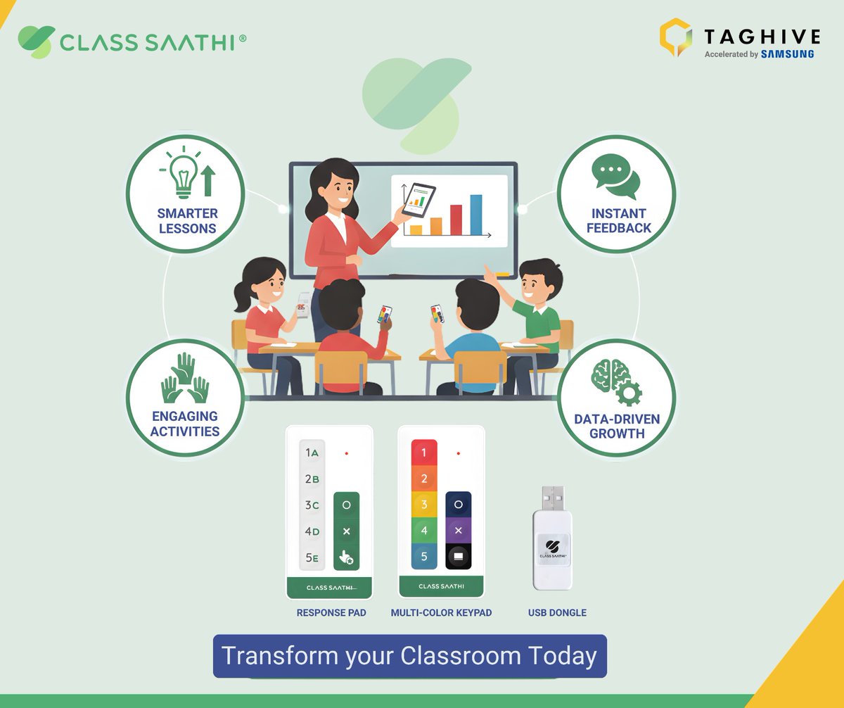 CLASS SAATHI Smarter teaching, instant results. Giving every student a voice with innovative classroom technology.

📞 Call Now: +91 7827231612
🌐 tag-hive.com

#ClassSaathi #EdTech #InteractiveLearning #InstantFeedback #classroomtechnology