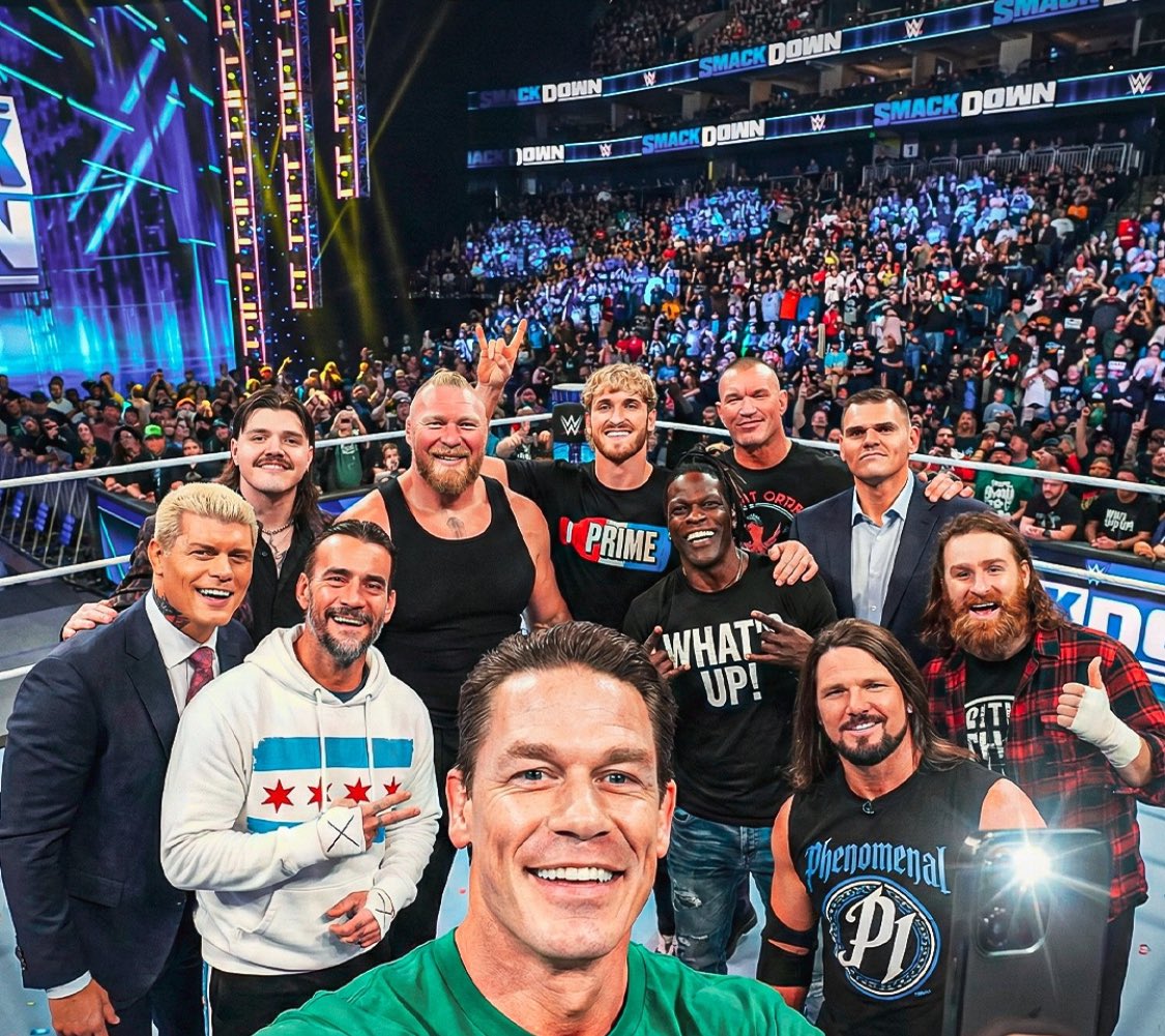 DirtyDomDom's tweet image. John Cena Selfie with all the opponents he faced in his Farewell tour. 

Every Face represents a chapter from John Cena’s Farewell tour. 

#ThankYouCena