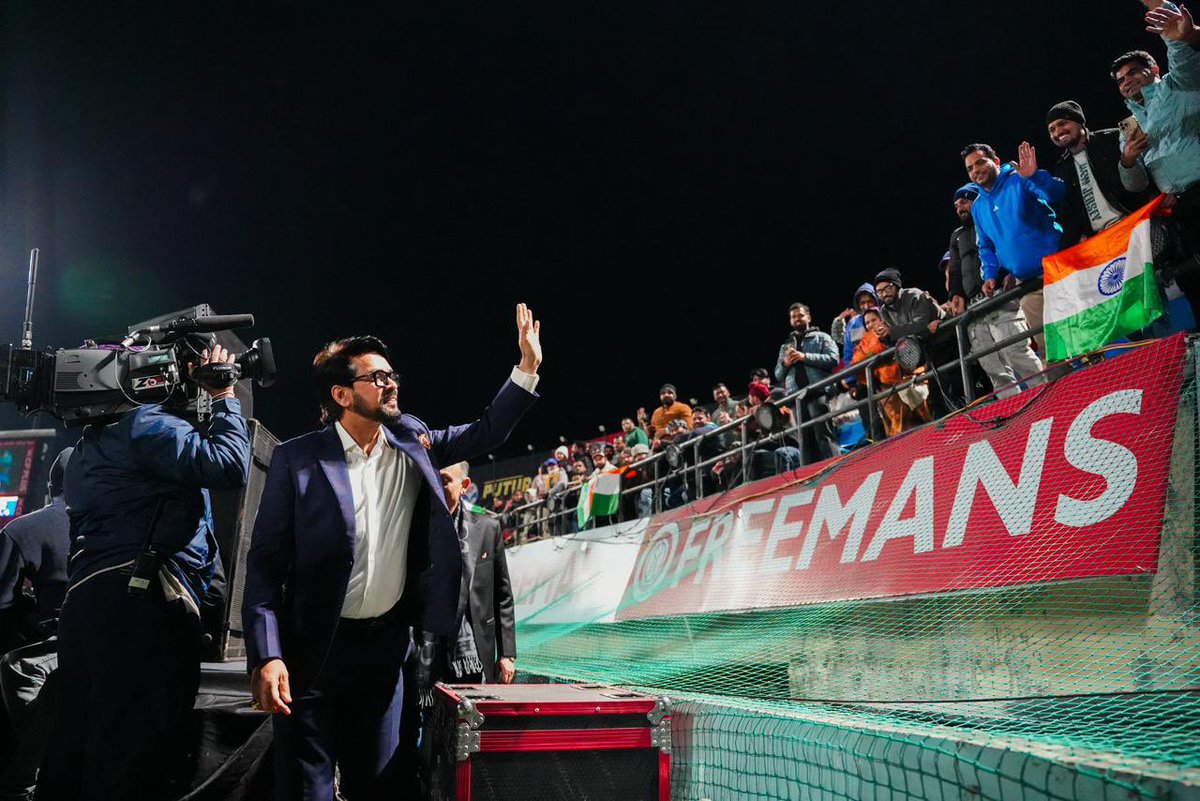 ianuragthakur's tweet photo. Congratulations to Team India for playing so splendidly and aggressively with a now-or-never zeal, defeating South Africa and taking a lead of 2–1 in the five-match series in the most intensely watched men’s cricket match.

Watched our supercharged Team India play at the jam-packed, beautiful, state-of-the-art Dharamshala stadium.