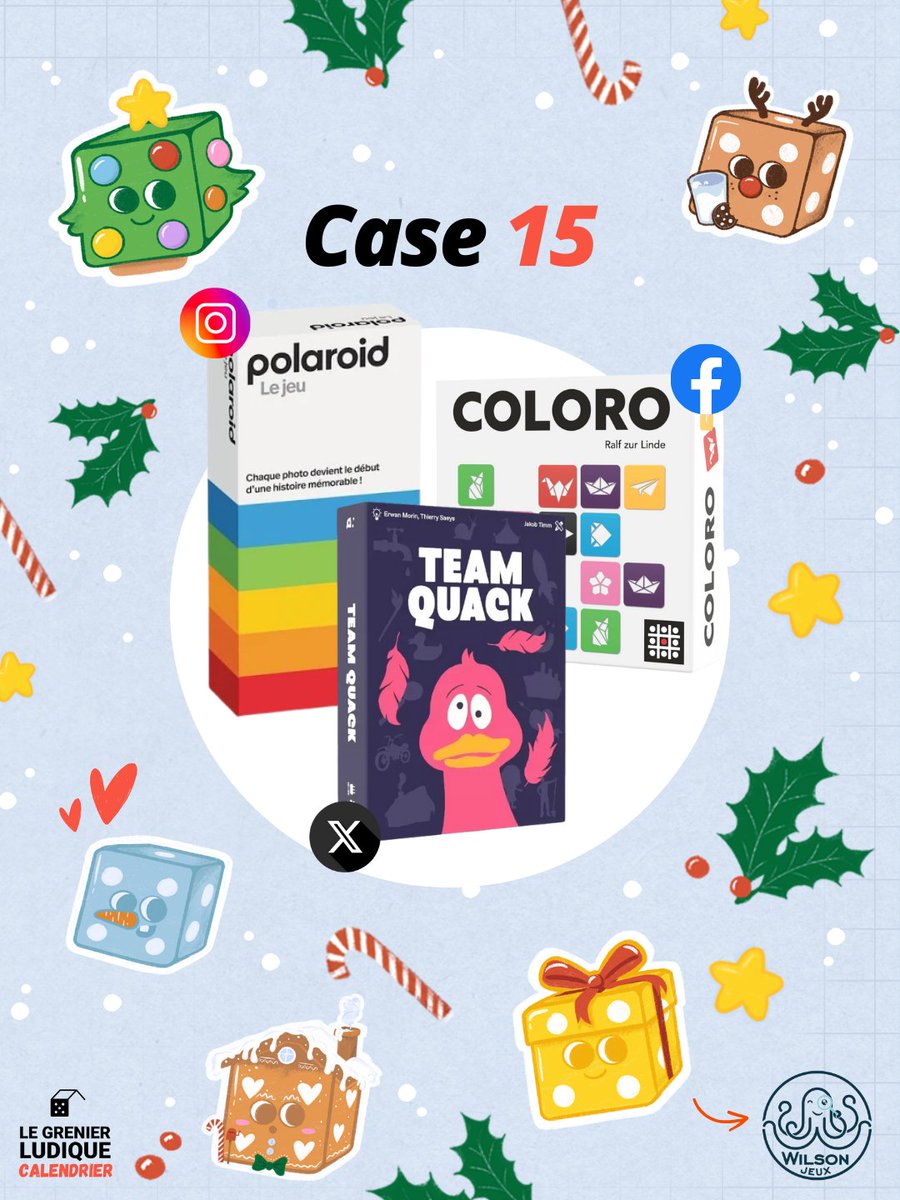 GrenierLudique's tweet image. 🔴 #CalendrierDuGrenier | Case 15

🎁 À gagner : 1 x #TeamQuack
➡️ RT + Follow @GrenierLudique &amp;amp; @Wilsonjeux

Ouvert à 🇫🇷 &amp;amp; 🇧🇪
✅ TAS le 17/12/25 - 20H (#Concours sur FB et IG également cf image)
ℹ️ Plus d'infos en commentaire

#jds #JeuConcours #j2s #bgg #jeudesociete #polaroid