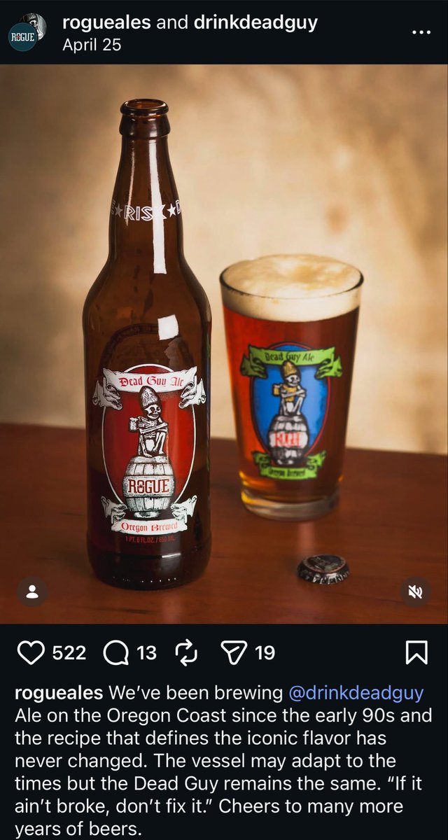 EdgyLassie's tweet photo. So sad to come across an article about a few US breweries that have gone bankrupt and to see @RogueAles is one of them! Brewing since 1988 &amp; Dead Guy Ale brewed since the 90’s😢 https://t.co/oCh0iPMy7l
