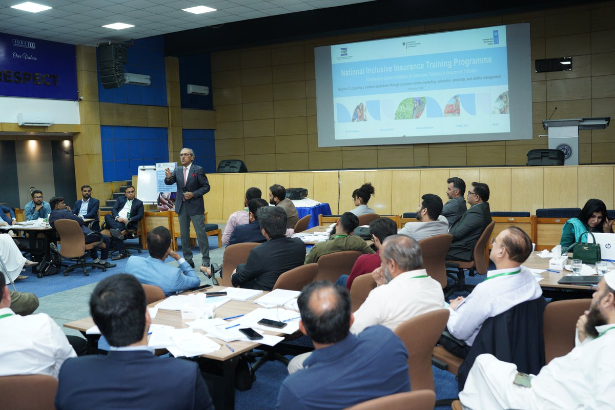 UNDP_Pakistan's tweet photo. 🚀 National Inclusive Insurance Training Module III wrapped up!

#UNDPinPakistan’s Insurance & Risk Finance Facility — supported by @BMZ_Bund — completed Module III of the National Inclusive Insurance Training Programme in partnership with @ifmpofficial  on 10th and 11th December 2025, Karachi.

Expert sessions were delivered by Mr. Nasar us Samad Qureshi, Chief Executive Officer, 5th Pillar Takaful, and Mr. Michael McCord, Managing Director, Microinsurance Centre at Milliman, focusing on customer-centric marketing and effective claims management.

Led by Master Trainer Jochen Ramcke (GIZ), the training equipped 54 insurance practitioners with practical tools to advance inclusive insurance in Pakistan.

🎯 Up next: Final module and graduation in February 2026.

#InclusiveInsurance #FinancialInclusion #ClimateRiskFinance